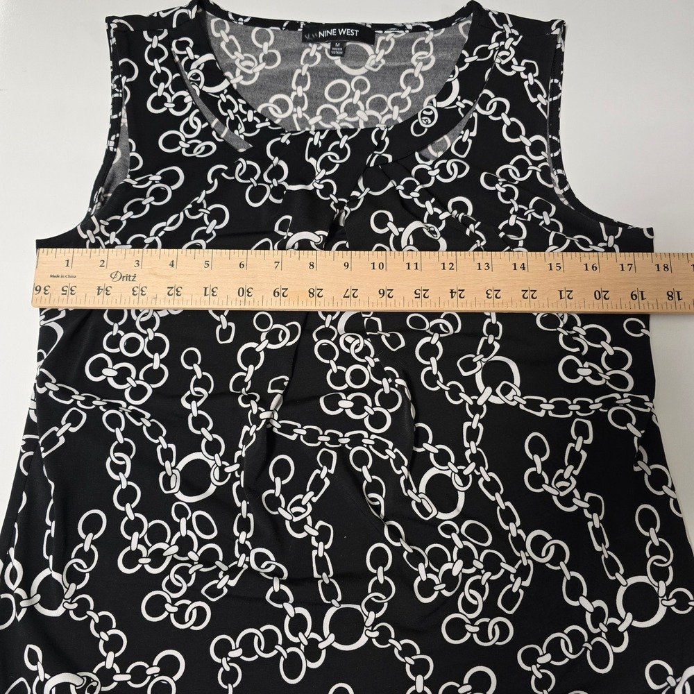 Nine West Womens Chain Link Print Sleeveless Keyhole Blouse Medium Career Comfy - Picture 7 of 10